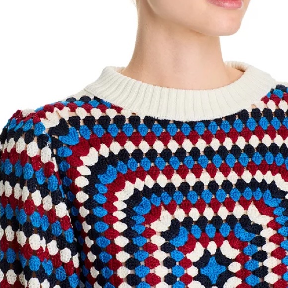 Farm Rio Colorful Crocheted Balloon Sleeve Knit Sweater SZ L NWT SOLD OUT - Picture 5 of 5